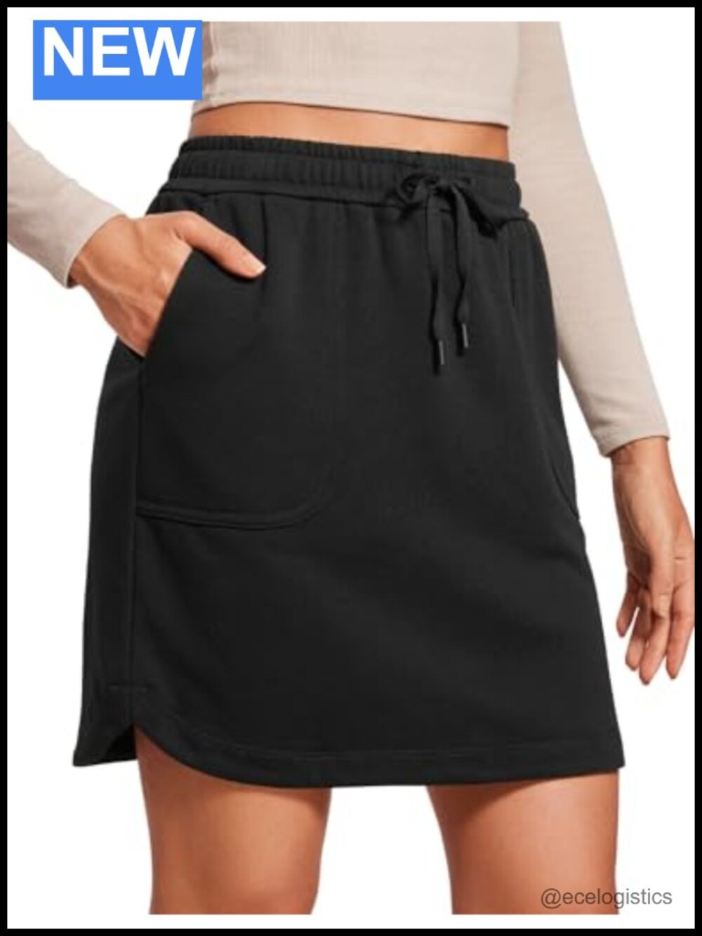 Women's High Rise Cotton Sweat Skirt with Pockets Curve Split Hem - 17 Inch